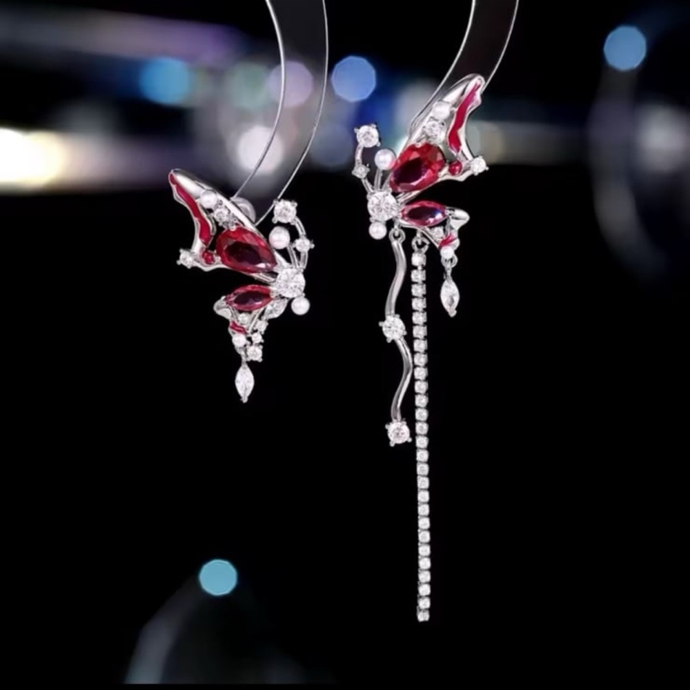 Gorgeous new sapphire shades asymmetrical butterfly silver earrings #272 - Picture 10 of 12